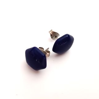 1960s Retro Hexagonal Stud Earring Navy 12mm