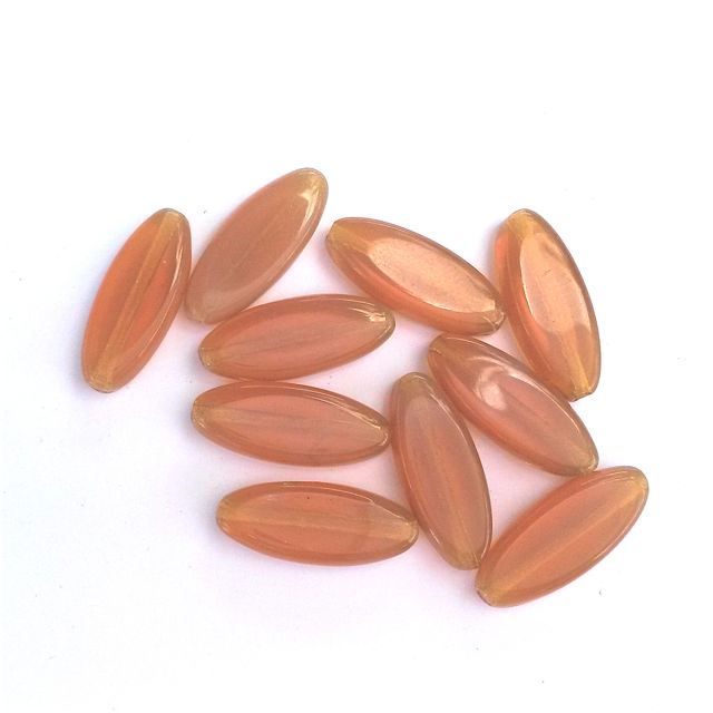 Camel Opalino Petal Pointed Oval Spindle 16x6mm Czech Glass Bead - Pack of 10