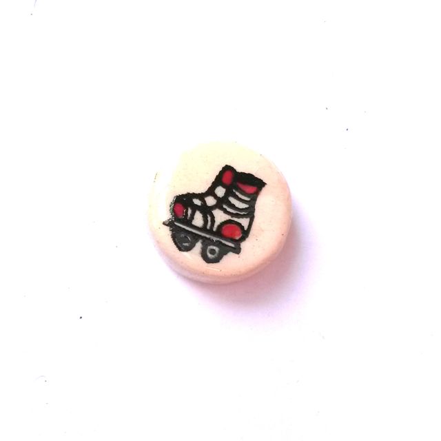 Ceramic Bead Decal Coin 18mm 1970s Roller Skates