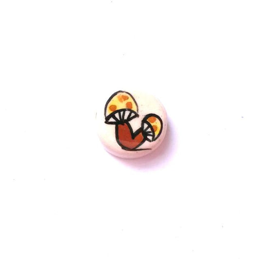 Ceramic Bead Decal Coin 18mm Mushroom 1970s Large Hole