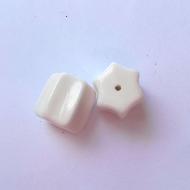 Lucite Bead White Hex 6 Sided 16x16mm