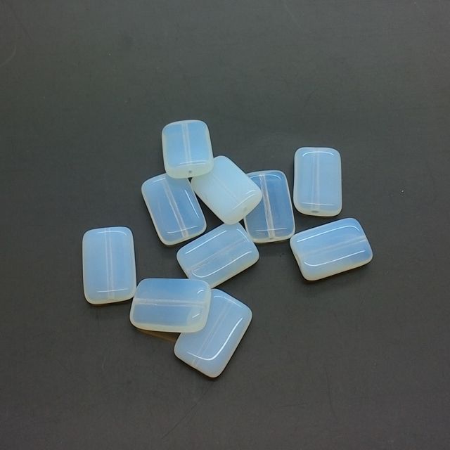 Rectangle 15x10mm White Opalino Czech Glass Bead