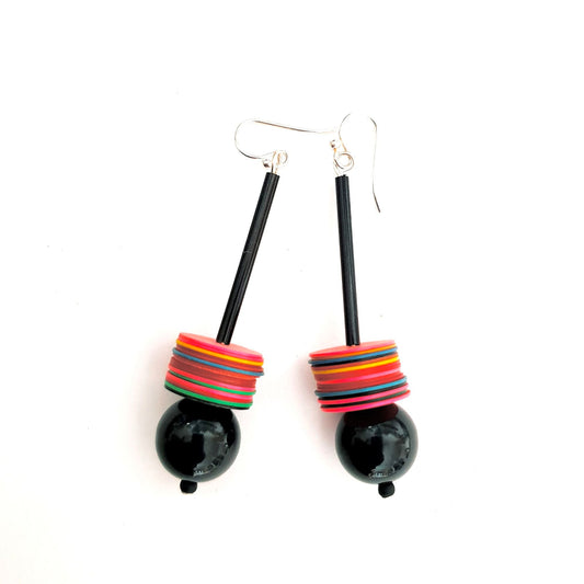 Recycled Plastic Disc Earring Black 7cm