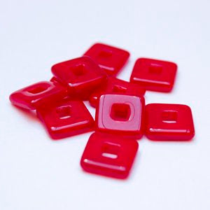 Square 12x12mm Red Opalino Czech Glass Bead
