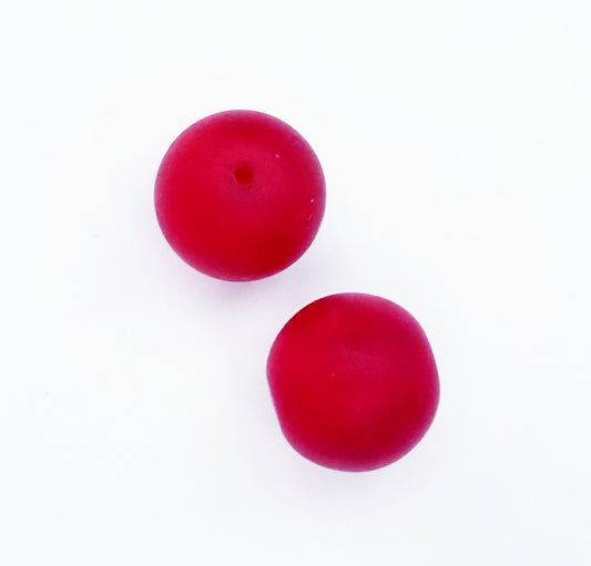 18mm Red Round Matt Czech Glass Beads - low in stock