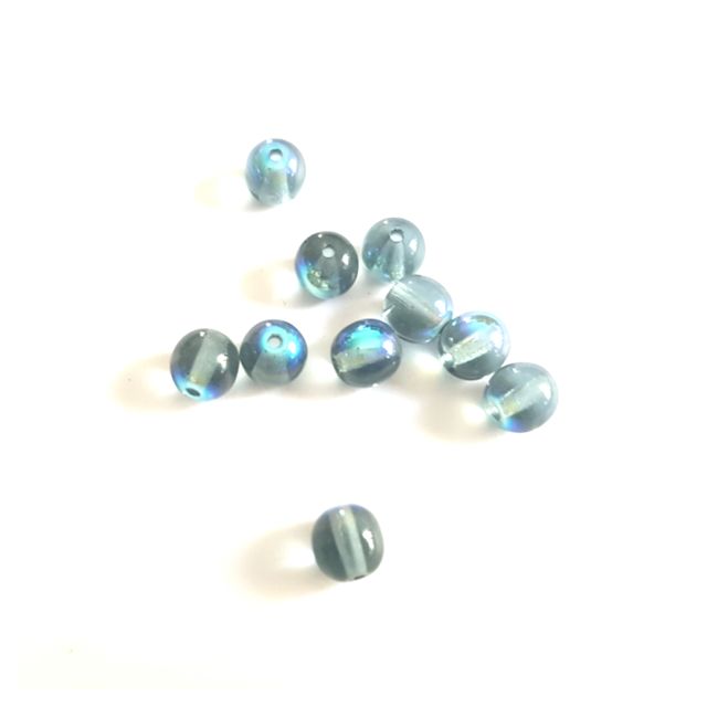6mm Blue Montana Round AB Czech Glass Bead