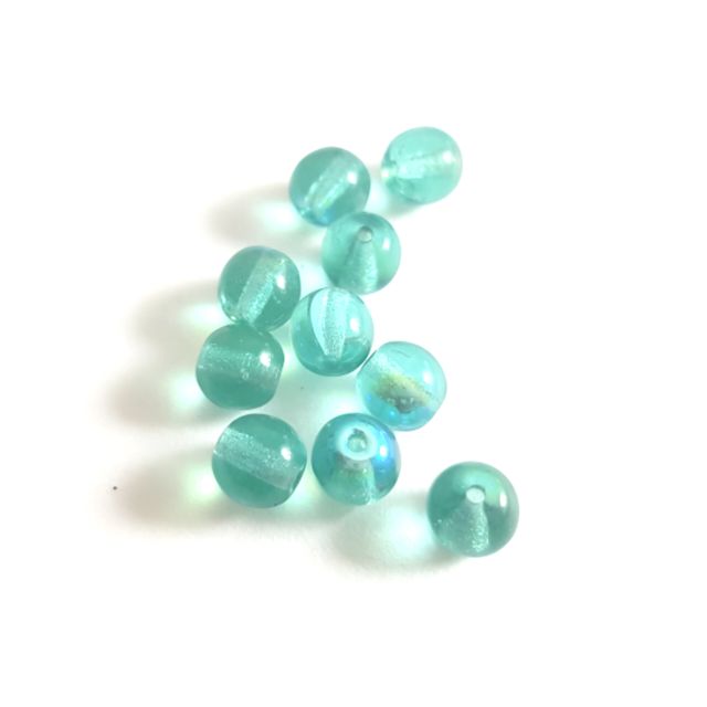6mm Teal Round AB Czech Glass Bead