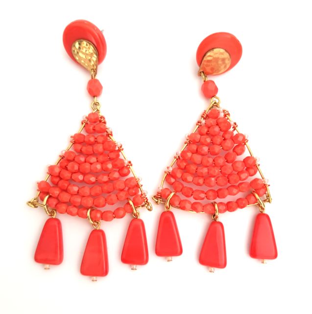 Santorini Beaded Stud Drop Earrings Woven Triangle Fringe