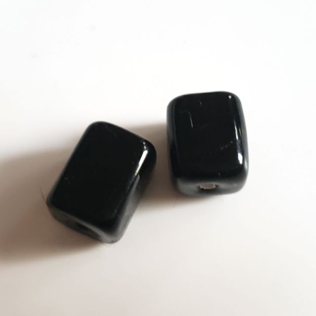 Handmade Glass Rectangle Bead 15x12mm Black Opaque