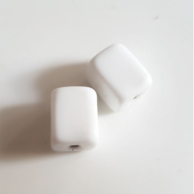 Handmade Glass Rectangle 15x12mm White Opaque