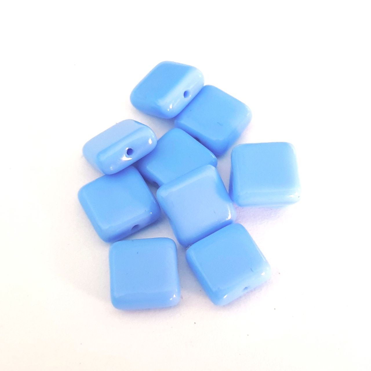 Square Tile 10x10mm Blue Opaque Czech Glass Bead