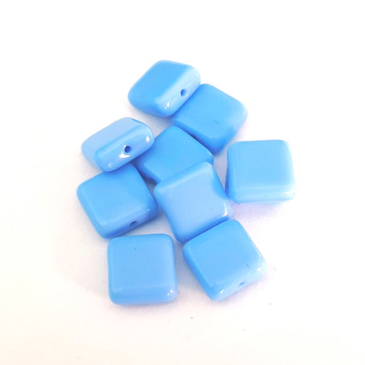Square Tile 10x10mm Blue Opaque Czech Glass Bead - Pack of 10