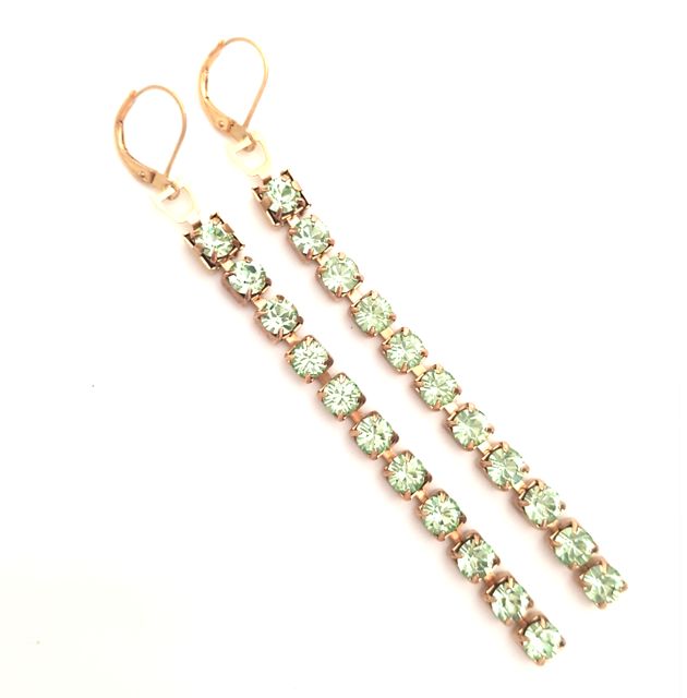 Femme Luxe Earrings Swarovksi Crystal Chain Linear Drop Chrysolite