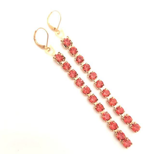 Femme Luxe Earrings Swarovksi Crystal Chain Linear Drop Padparadscha