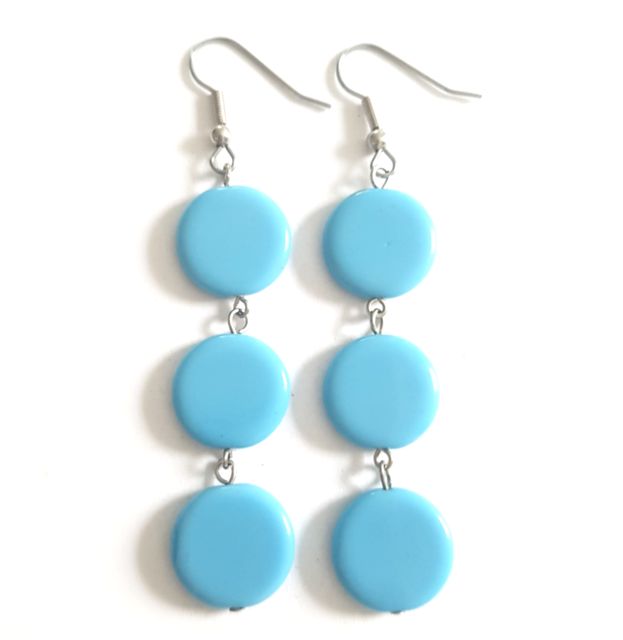 Czech Glass Earrings Triple Linear Coin Turquoise