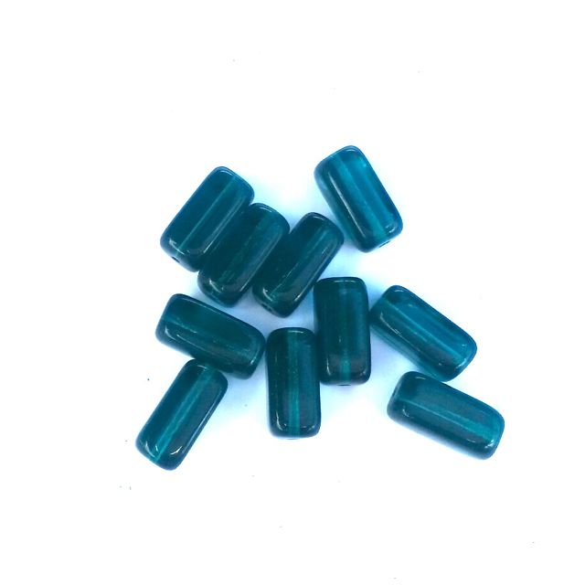 Tube 15x7mm Teal Transparent Czech Glass Bead - Pack of 10
