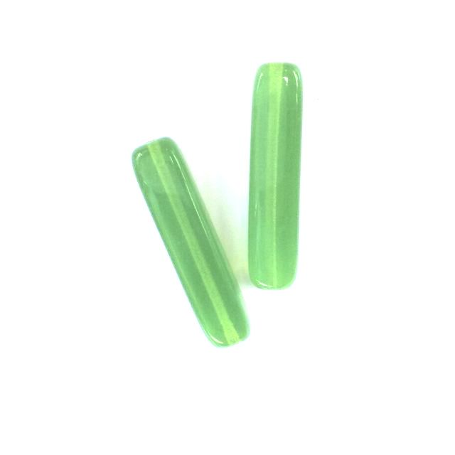 Tube 30x7mm Green Opalino Czech Glass Bead