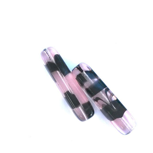 Pink Tube 30x7mm Animal Print Zebra Czech Glass Bead