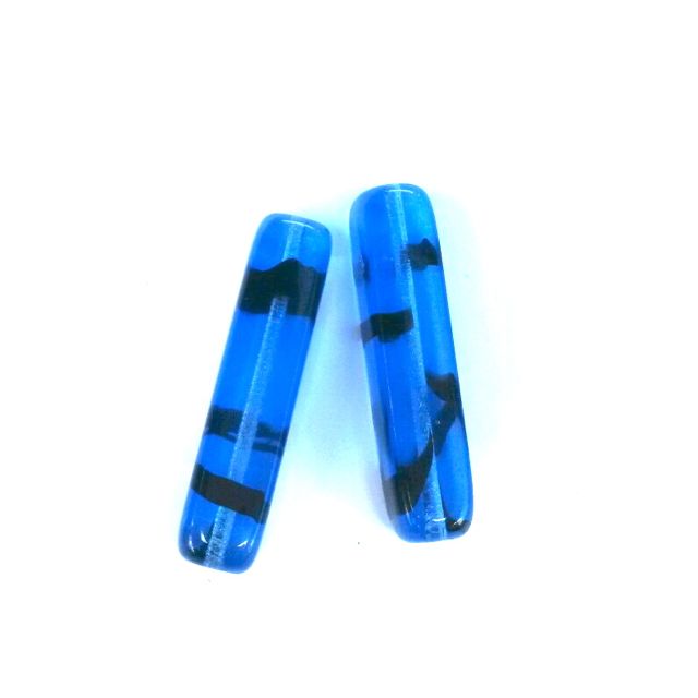 Blue Tube 30x7mm Animal Print Zebra Czech glass Bead
