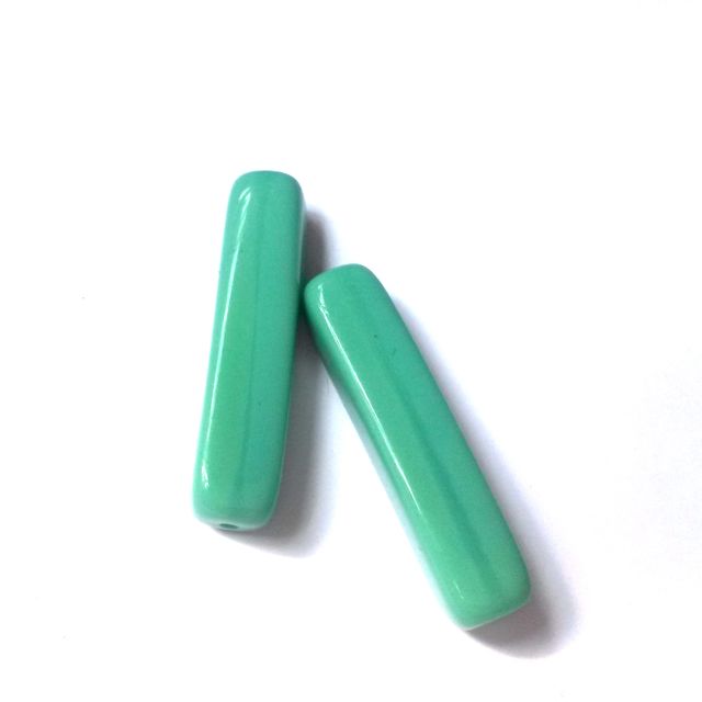 Tube 30x7mm Aqua Opaque Czech Glass Bead - Pack of 2