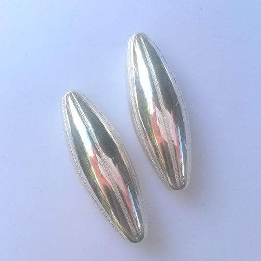 Metalised Plastic Bead Elongated Oval Silver 45x15mm