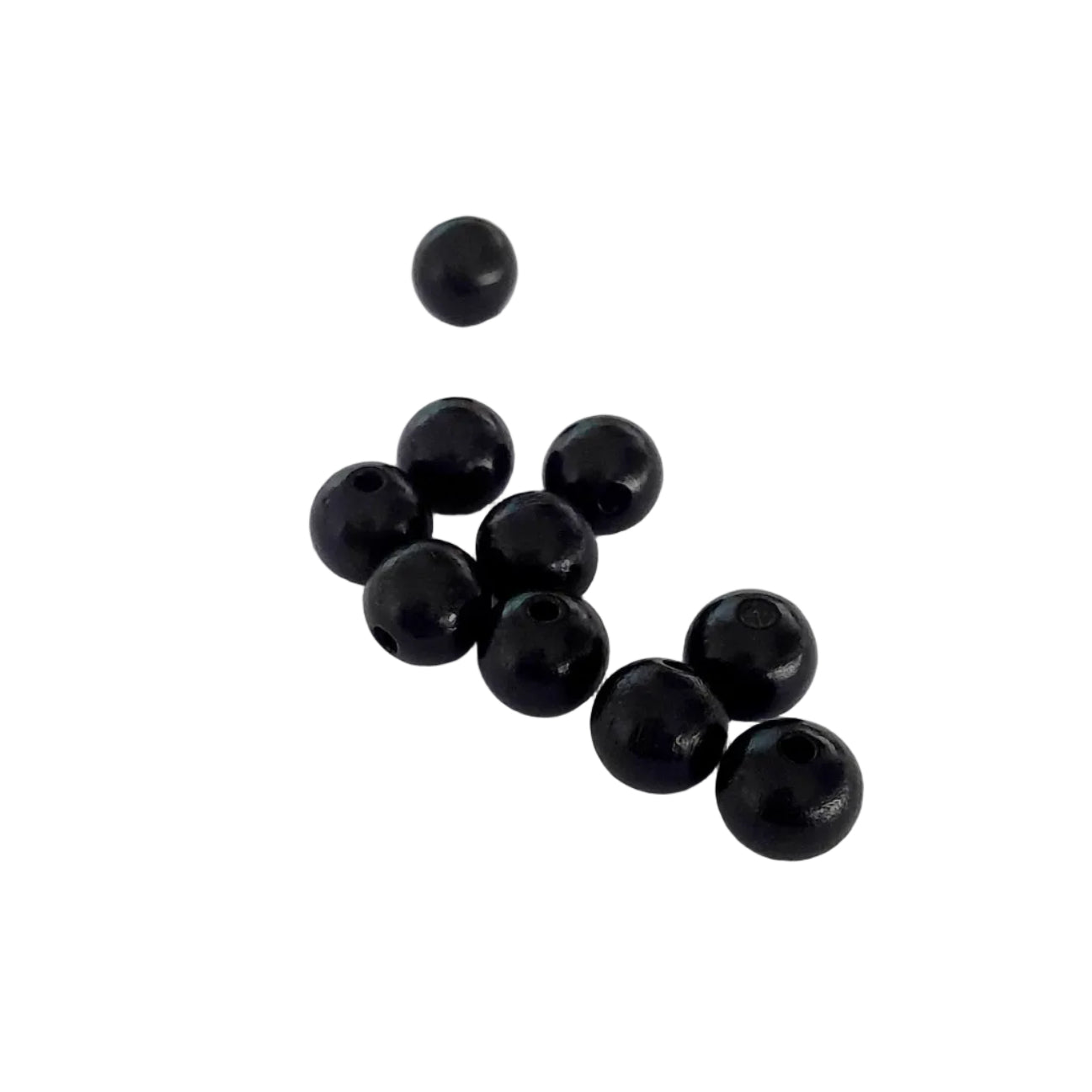 glossy black round wooden beads with a single hole, 