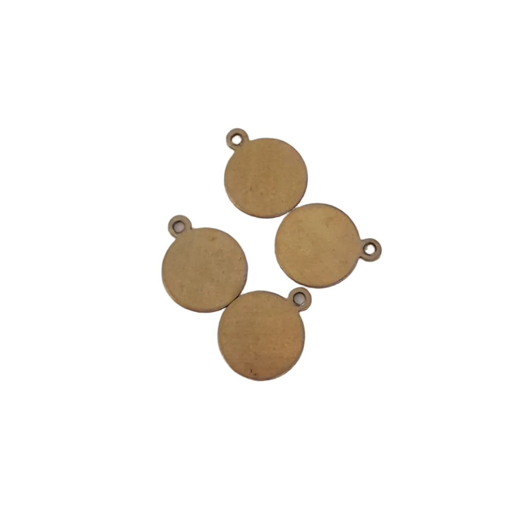 blank round metal jewelry charms with small loops at the top,