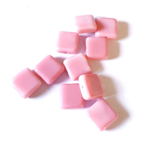 Tile 10x10 Pink Opaque Czech Glass Bead