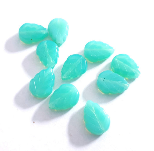 Aqua Leaf 10x8mm Opalino Czech Glass Bead