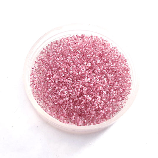 15 0 (1.5mm) Vintage Pink Lustred Lined Czech Glass Seed Bead