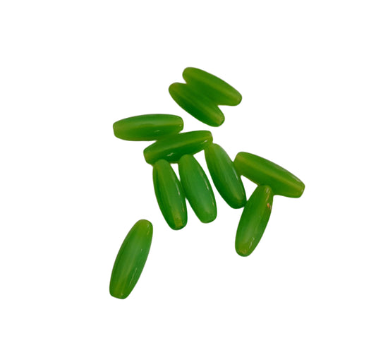 Green Oval 17x6mm Opalino Czech Glass Bead