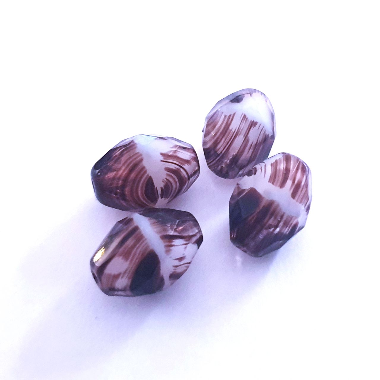 16x12mm Oval Brown White Mix Czech Fire Polished Bead | Pack of 4