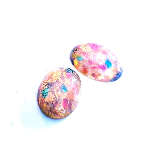 Lampwork Glass Stone Domed Oval 18x13mm Pink Opal Mix