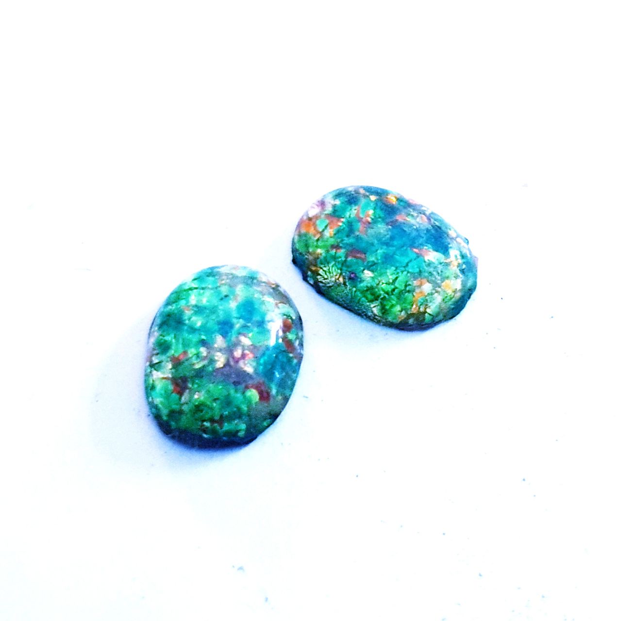 Lampwork Glass Stone Domed Oval 18x13mm Green Opal Mix