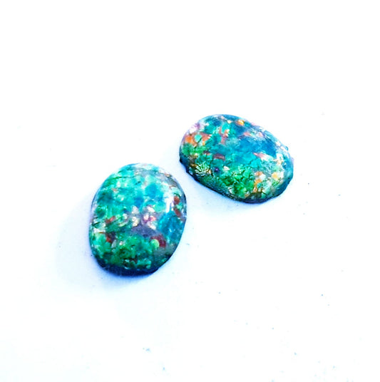Lampwork Glass Stone Domed Oval 18x13mm Green Opal Mix