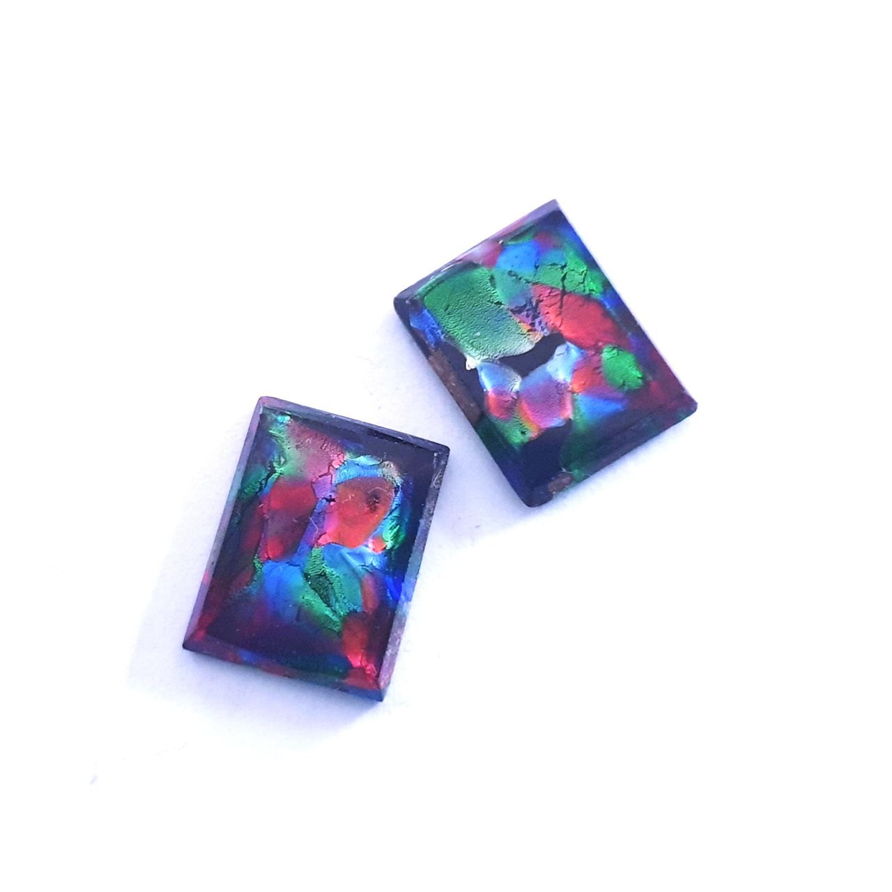 Lampwork Glass Stone Domed Rectangle 18x13mm Black Opal