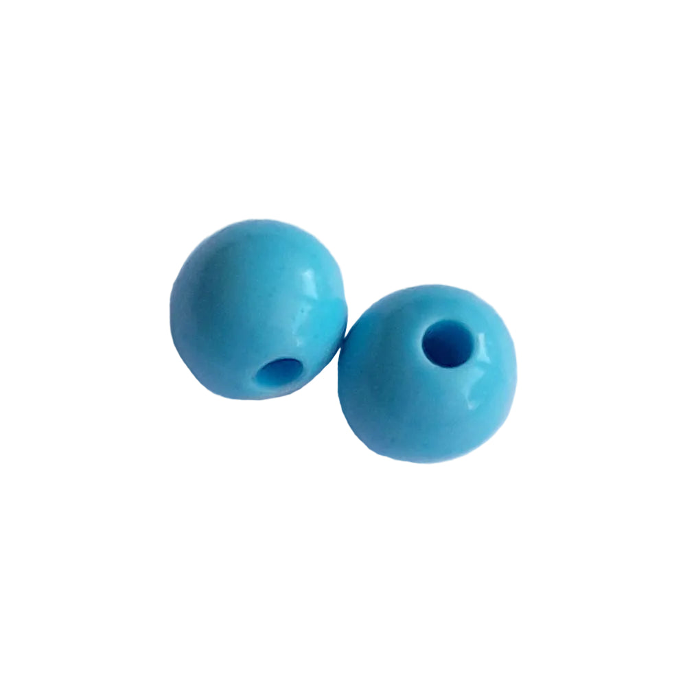 Two round turquoise blue beads with central holes