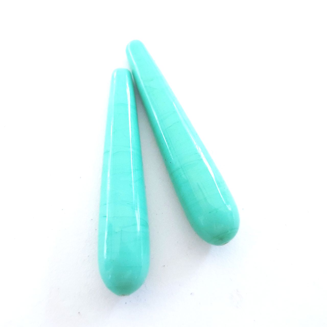 Handmade Glass Deco Tear Drop Bead Aqua 40x10mm