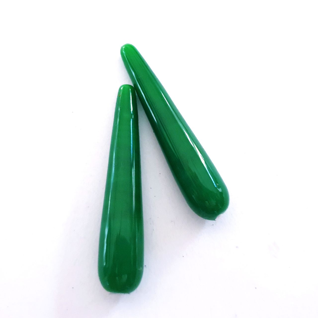 Handmade Glass Deco Tear Drop Bead Dark Jade Green 40x10mm
