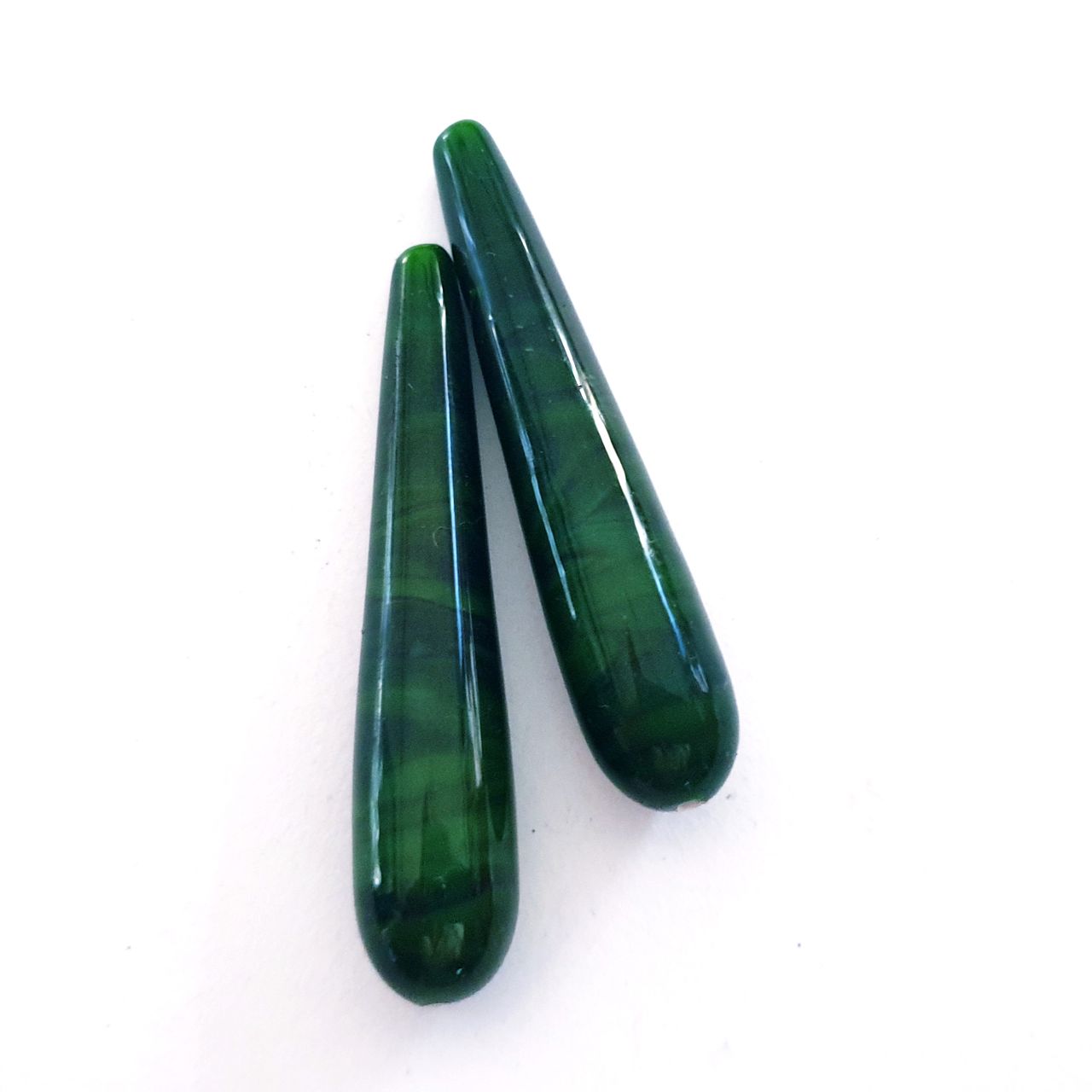 Handmade Glass Deco Tear Drop Bead Forest Green 40x10mm