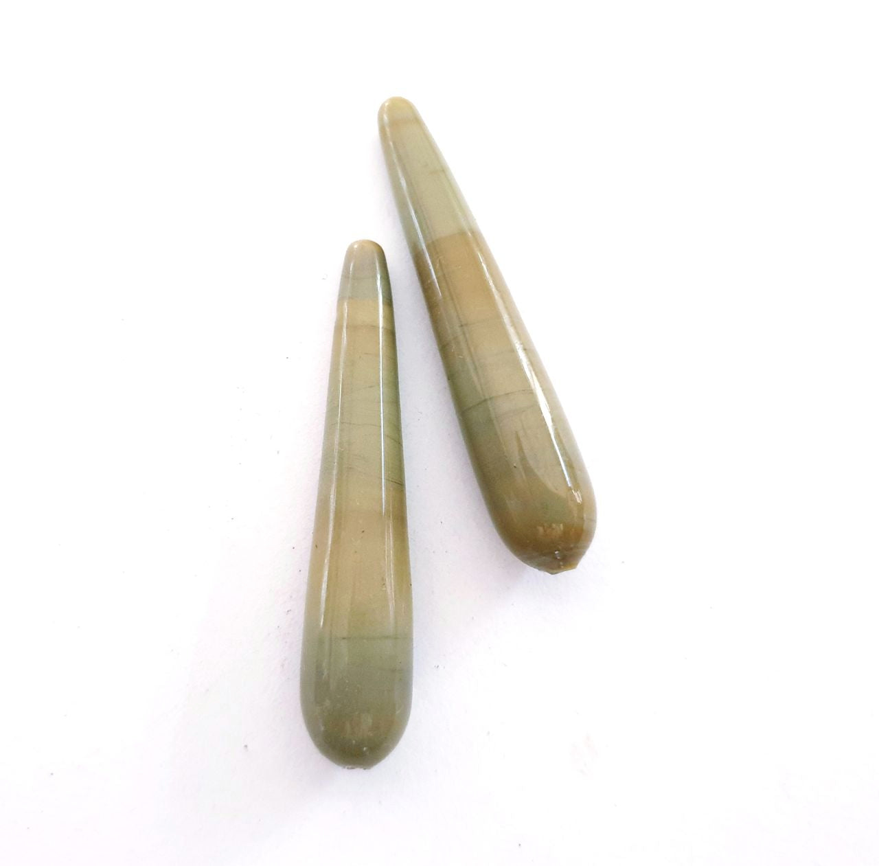 Handmade Glass Deco Tear Drop Bead Sage Green 40x10mm
