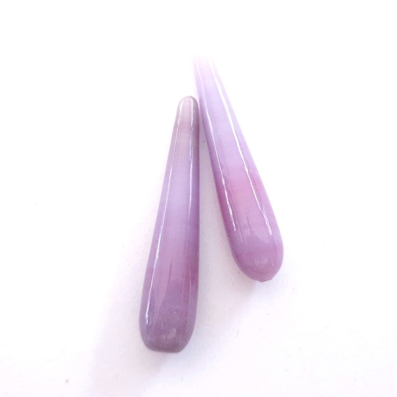 Handmade Glass Deco Tear Drop Bead Pearl Violet Pearlised 40x10mm