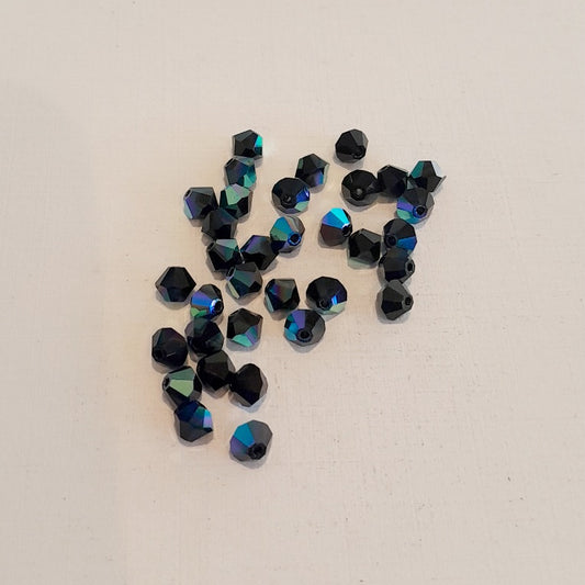 Machine Cut Czech Preciosa Crystal Bicone Black AB 4mm | Pack of 25