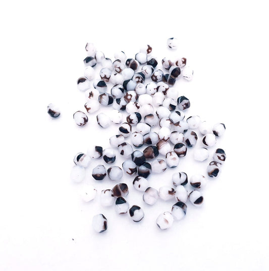 4mm White Brown Mix Fire Polished Bead
