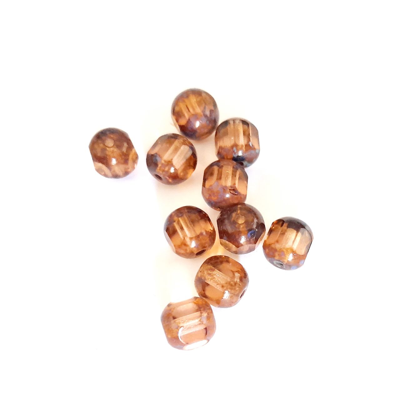 Cathedral Czech Glass Bead Barrel 7mm Transparent Peach Picasso Crown