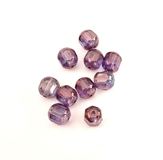 Cathedral Czech Glass Bead Barrel 8mm Transparent Lustred Amethyst