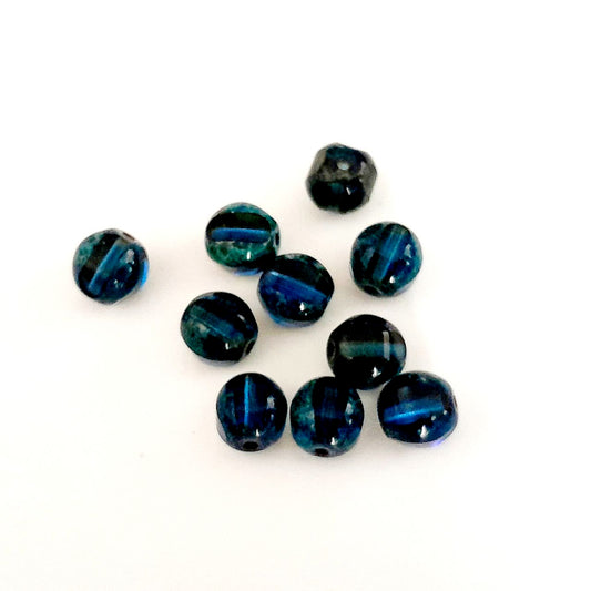 Cathedral Czech Glass Bead Melon 8mm Transparent Sapphire Picasso Stripe