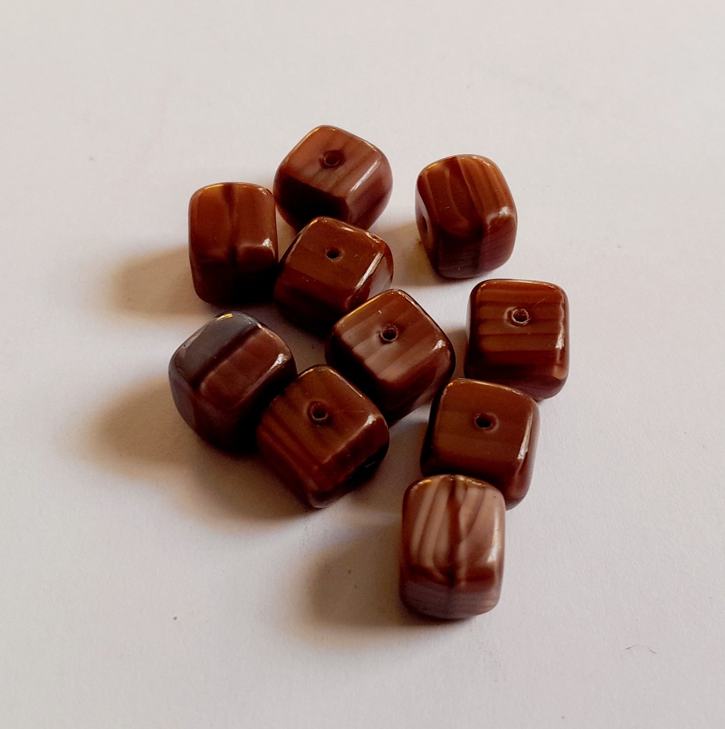 Cube 8x11mm Brown Satin Czech Glass Bead