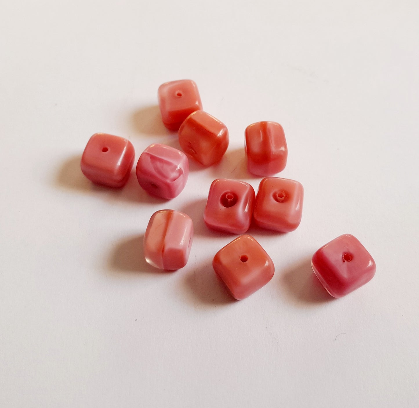 Cube 8x11mm Pink Satin Czech Glass Bead
