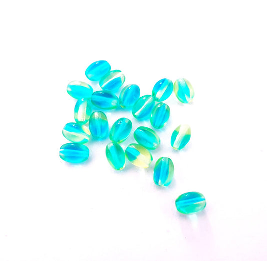 8x6 Oval Two Colour Jonquil Teal Glass Bead